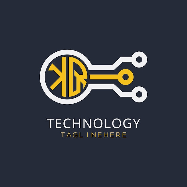Monograma inicial QK para el logotipo tecnológico con diseño de estilo circular