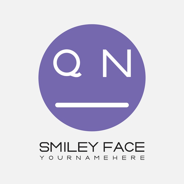 Monograma inicial QN para el logotipo de la cara sonriente con diseño de estilo circular
