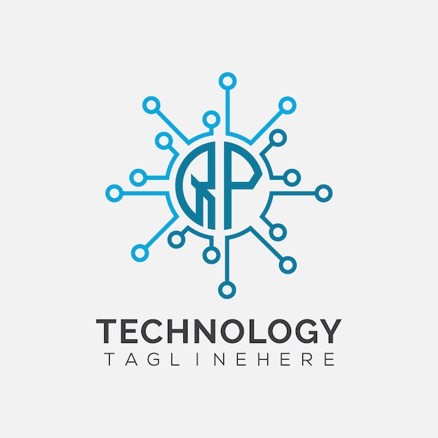 Monograma inicial de QP para el logotipo tecnológico con diseño de estilo circular