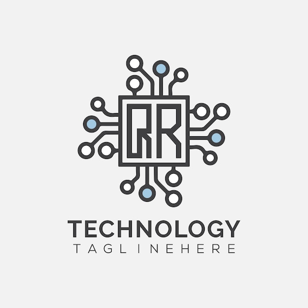 Monograma inicial QR para el logotipo tecnológico con diseño de estilo rectángulo