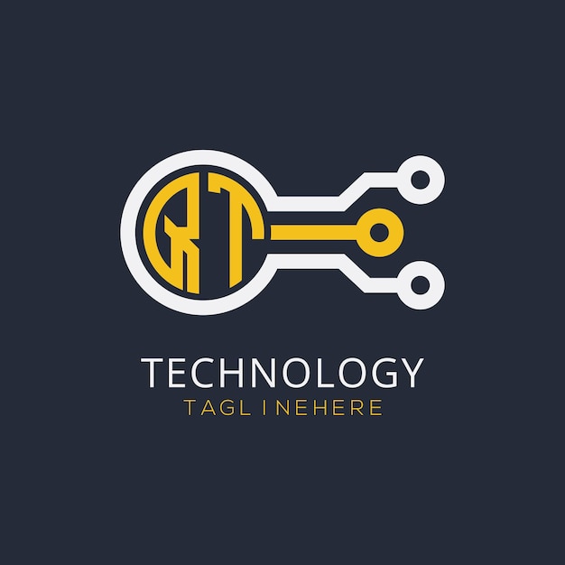 Monograma inicial de QT para el logotipo tecnológico con diseño de estilo circular