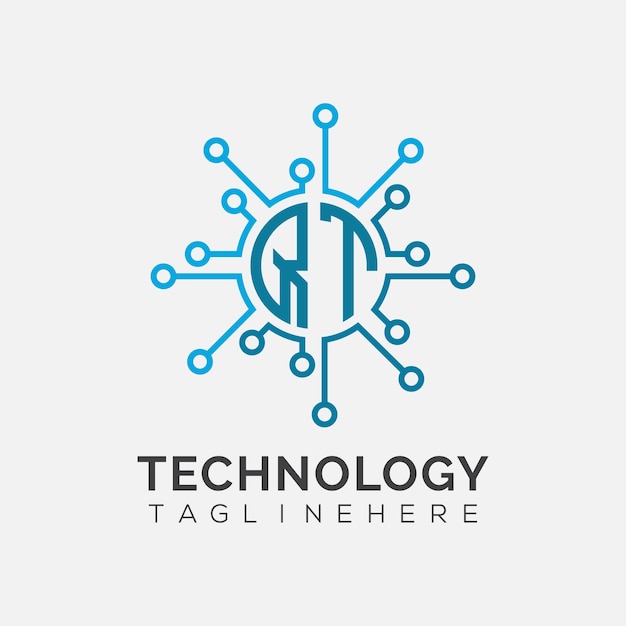 Monograma inicial de QT para el logotipo tecnológico con diseño de estilo circular