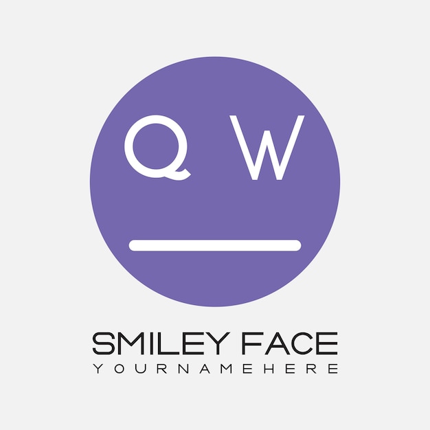 Monograma inicial QW para el logotipo de la cara sonriente con diseño de estilo circular