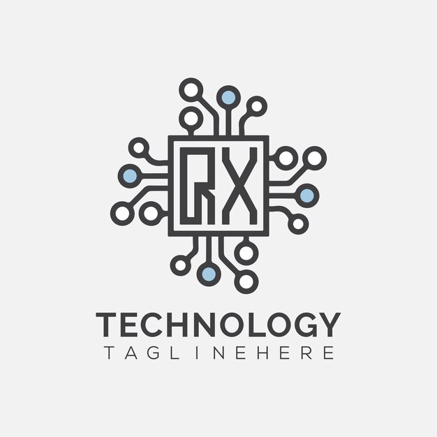 Monograma inicial QX para el logotipo tecnológico con diseño de estilo rectángulo
