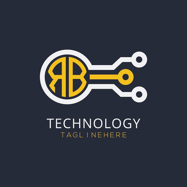 Monograma inicial RB para el logotipo tecnológico con diseño de estilo circular