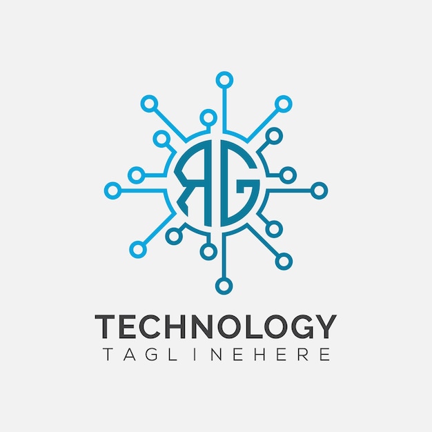 Monograma inicial RG para el logotipo tecnológico con diseño de estilo circular
