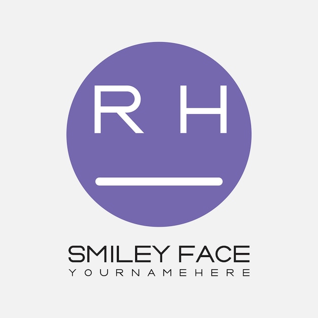 Monograma inicial RH para el logotipo de la cara sonriente con diseño de estilo circular