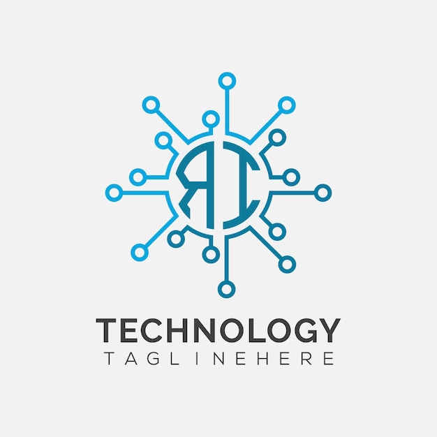 Monograma inicial de RI para el logotipo tecnológico con diseño de estilo circular