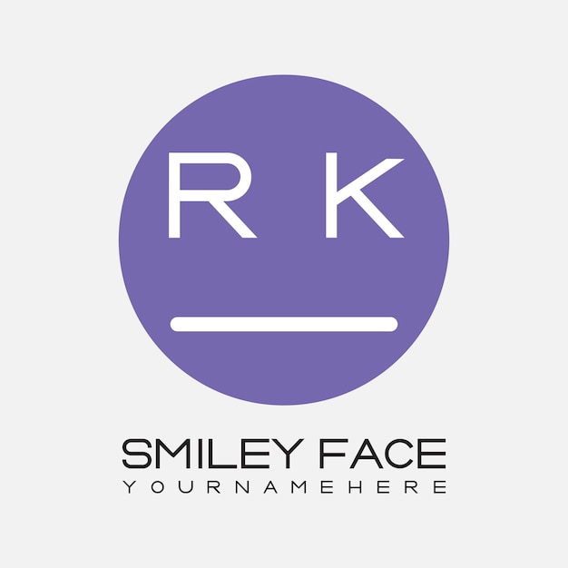Monograma inicial RK para el logotipo de la cara sonriente con diseño de estilo circular