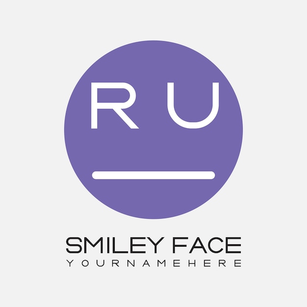 Monograma inicial de la RU para el logotipo de la cara sonriente con diseño de estilo circular