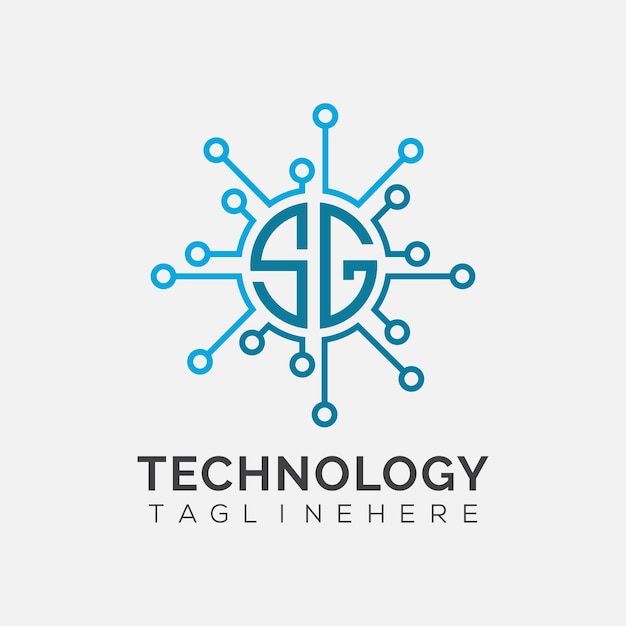 Monograma inicial SG para el logotipo tecnológico con diseño de estilo circular