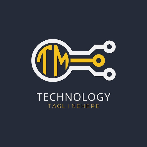 Monograma inicial TM para el logotipo tecnológico con diseño de estilo círculo