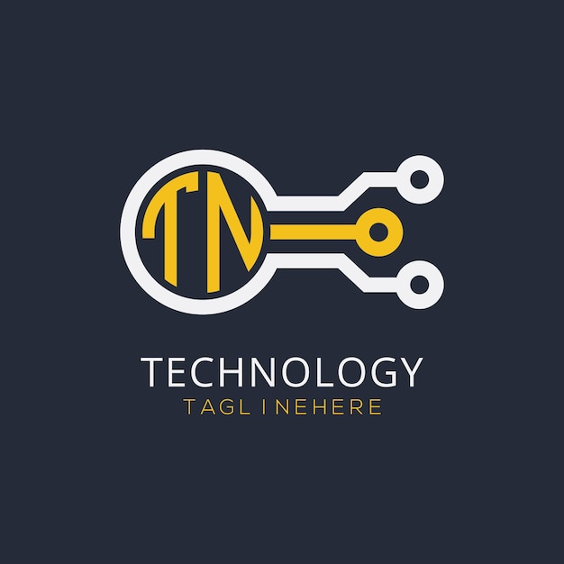 Monograma inicial TN para el logotipo tecnológico con diseño de estilo circular