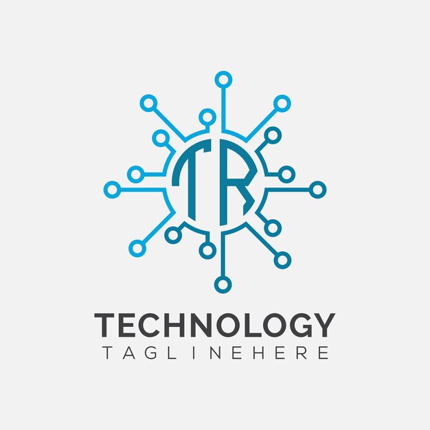 Monograma inicial TR para el logotipo tecnológico con diseño de estilo circular