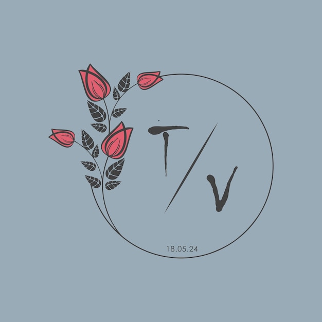 Monograma inicial de la TV algunas rosas Círculo de boda con diseño creativo