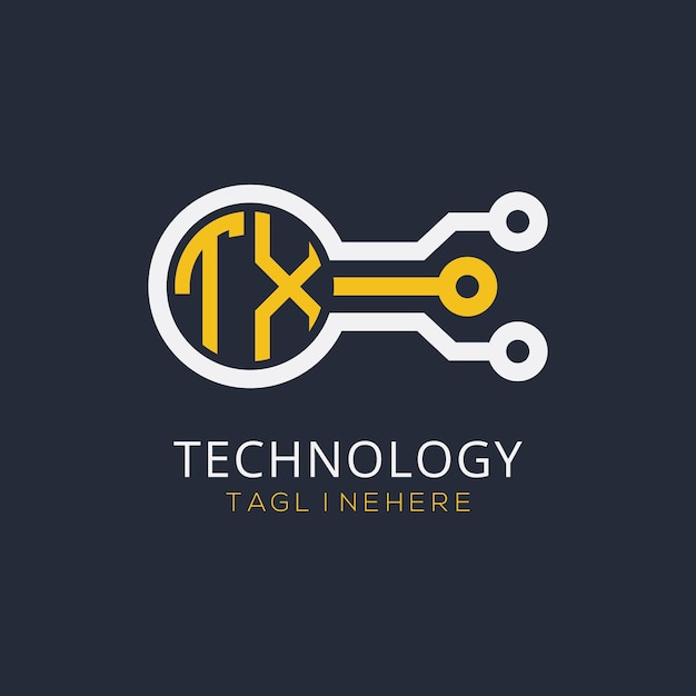 Monograma inicial TX para el logotipo tecnológico con diseño de estilo circular