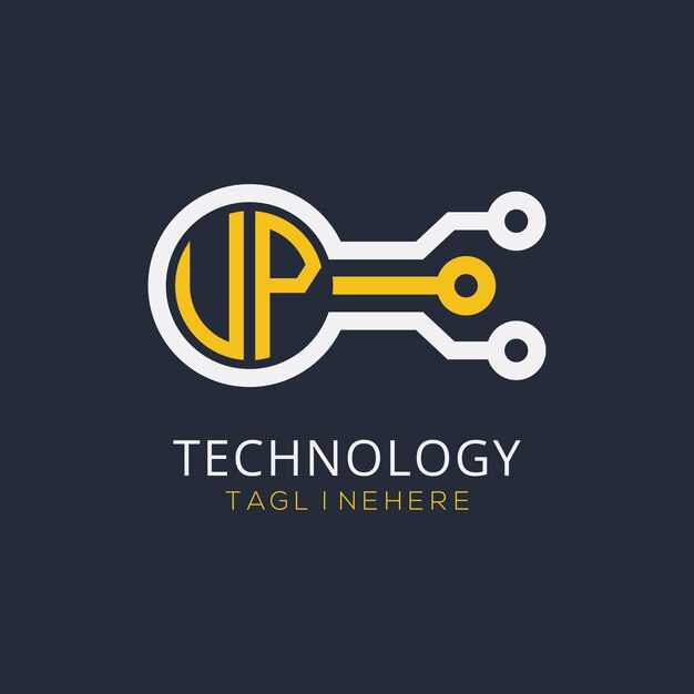 Monograma inicial UP para el logotipo tecnológico con diseño de estilo circular