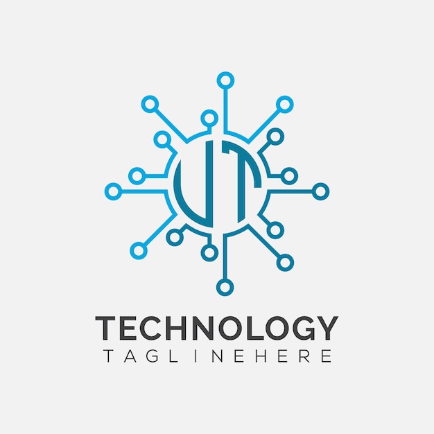 Monograma inicial de UT para el logotipo tecnológico con diseño de estilo circular