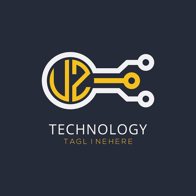 Monograma inicial de UZ para el logotipo tecnológico con diseño de estilo circular