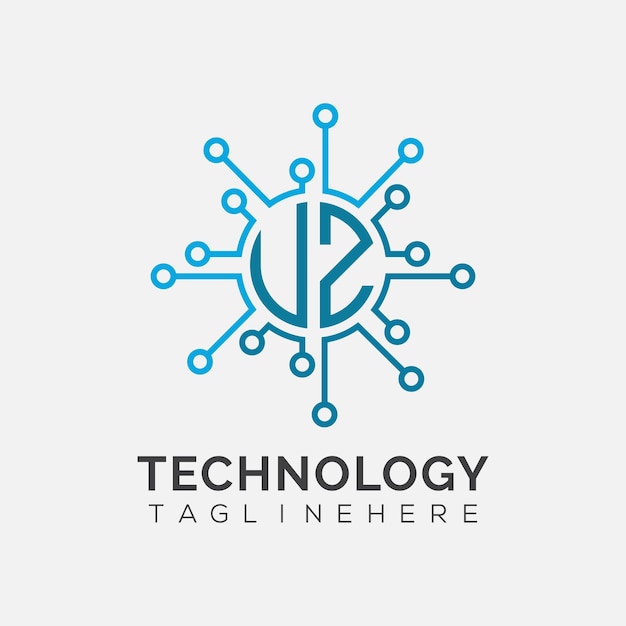 Monograma inicial de UZ para el logotipo tecnológico con diseño de estilo circular