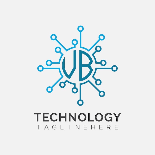 Monograma inicial VB para el logotipo tecnológico con diseño de estilo circular