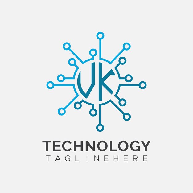 Monograma inicial de VK para el logotipo tecnológico con diseño de estilo circular