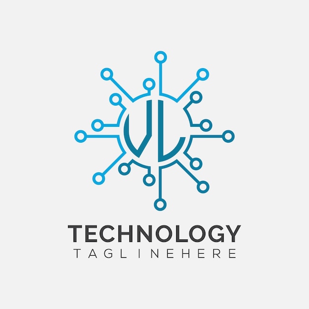 Monograma inicial VL para el logotipo tecnológico con diseño de estilo circular