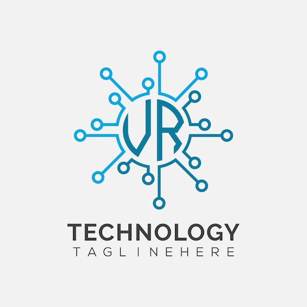 Monograma inicial de VR para el logotipo tecnológico con diseño de estilo círculo
