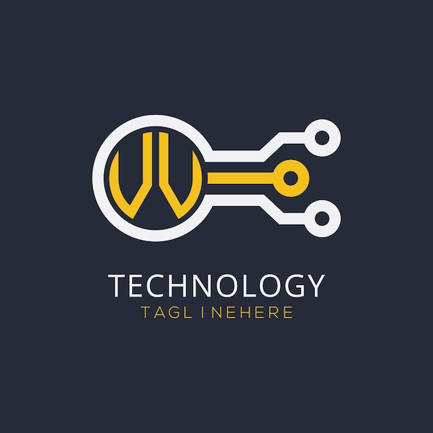 Monograma inicial VV para el logotipo tecnológico con diseño de estilo circular