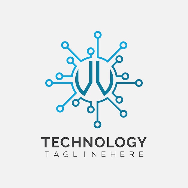 Monograma inicial VV para el logotipo tecnológico con diseño de estilo circular