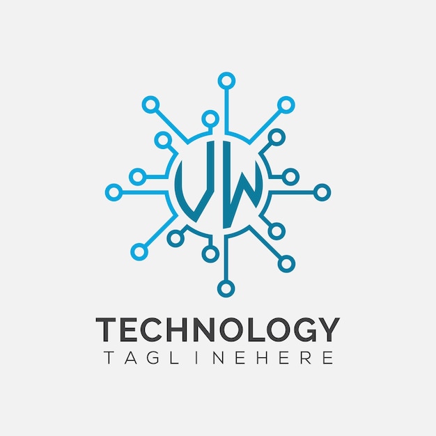 Monograma inicial de VW para el logotipo tecnológico con diseño de estilo circular