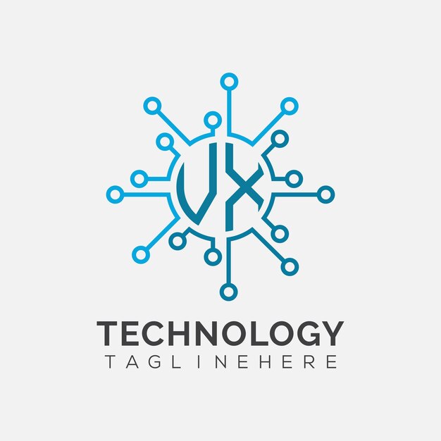 Monograma inicial VX para el logotipo tecnológico con diseño de estilo circular