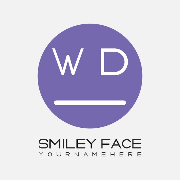 Monograma inicial de WD para el logotipo de la cara sonriente con diseño de estilo circular