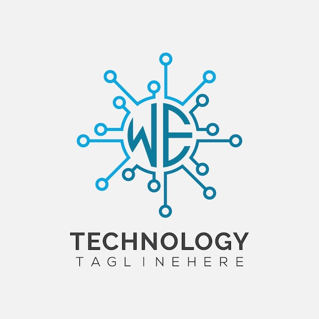 Monograma inicial de WE para el logotipo tecnológico con diseño de estilo círculo