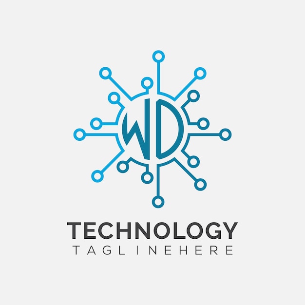 Monograma inicial WO para el logotipo tecnológico con diseño de estilo circular