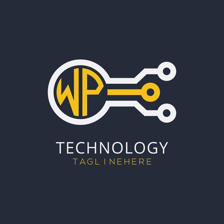 Vector monograma inicial de wp para el logotipo tecnológico con diseño de estilo círculo