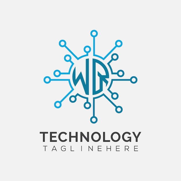 Monograma inicial de WQ para el logotipo tecnológico con diseño de estilo circular