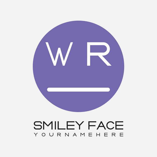 Monograma inicial WR para el logotipo de la cara sonriente con diseño de estilo circular