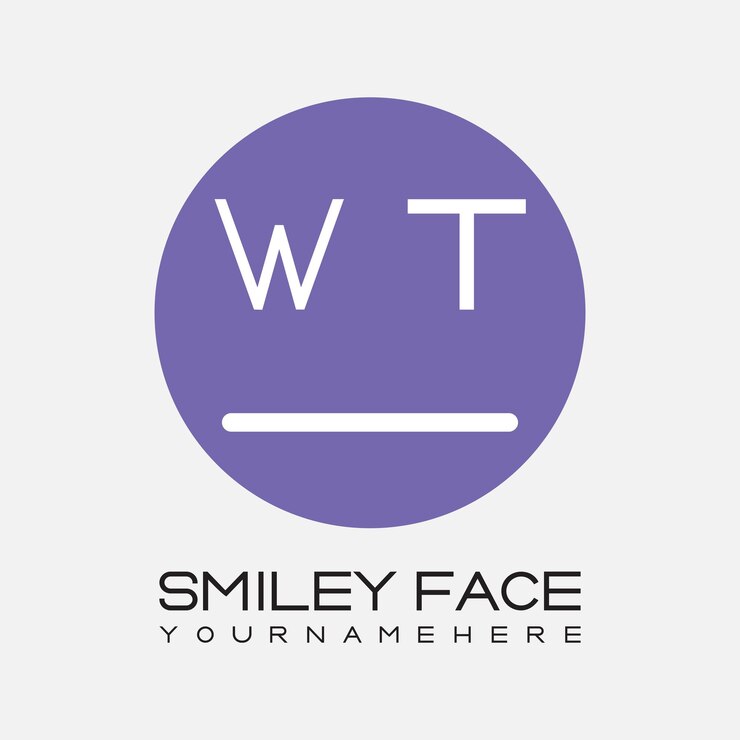 Vector monograma inicial de wt para el logotipo de la cara sonriente con diseño de estilo circular