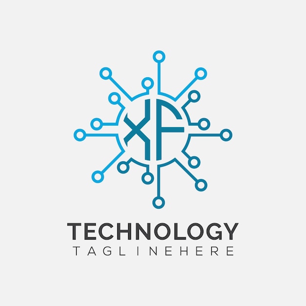Monograma inicial XF para el logotipo tecnológico con diseño de estilo circular