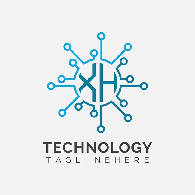 Monograma inicial XH para el logotipo tecnológico con diseño de estilo circular