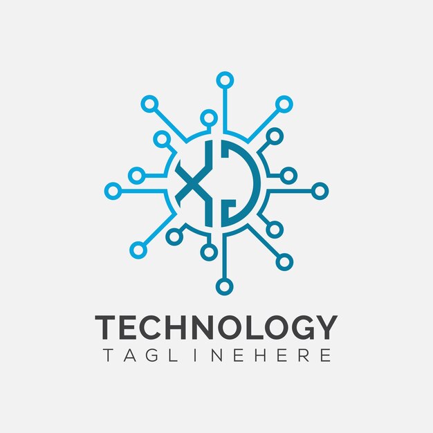 Monograma inicial XJ para el logotipo tecnológico con diseño de estilo circular