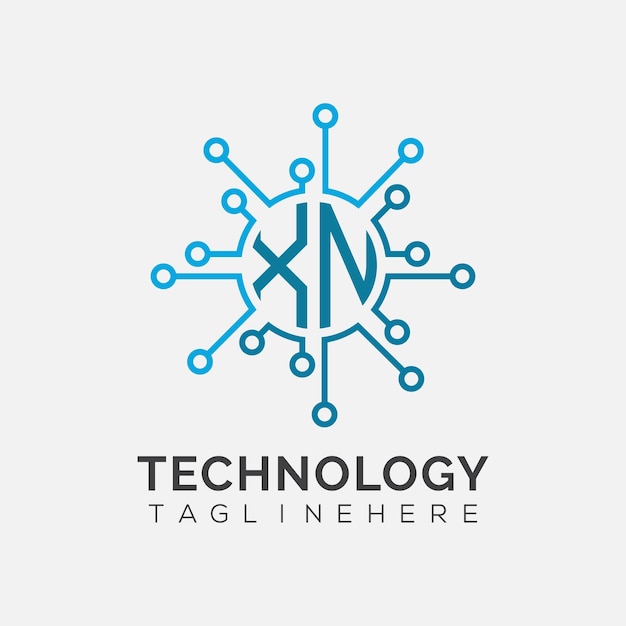 Monograma inicial XN para el logotipo tecnológico con diseño de estilo circular