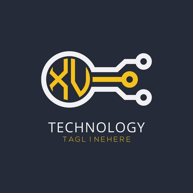 Monograma inicial XV para el logotipo tecnológico con diseño de estilo circular