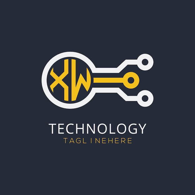 Monograma inicial XW para el logotipo tecnológico con diseño de estilo circular