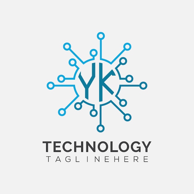 Monograma inicial YK para el logotipo tecnológico con diseño de estilo circular