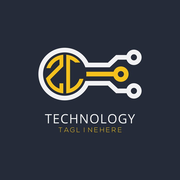 Vector monograma inicial zc para el logotipo tecnológico con diseño de estilo circular