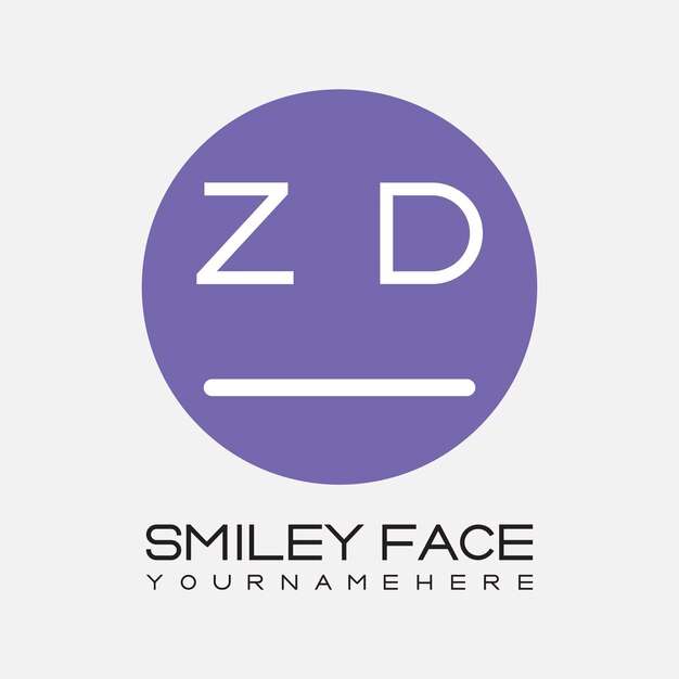 Monograma inicial ZD para el logotipo de la cara sonriente con diseño de estilo circular