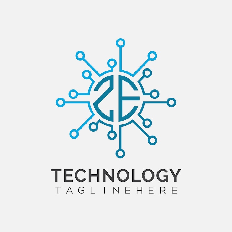 Vector monograma inicial ze para el logotipo tecnológico con diseño de estilo circular