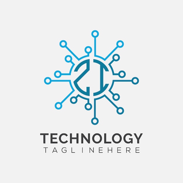 Monograma inicial ZI para el logotipo tecnológico con diseño de estilo circular